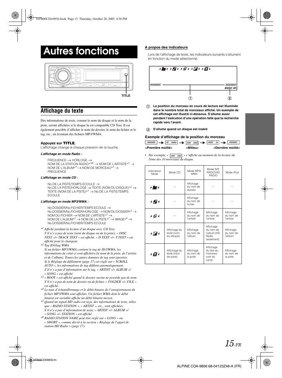 Autres fonctions, Affichage du texte | Alpine CDA-9856 User Manual | Page 51 / 103