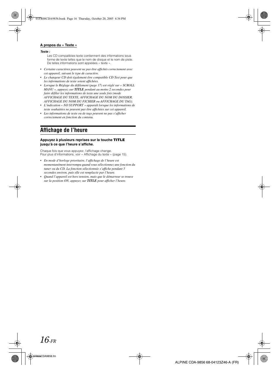 Affichage de l’heure | Alpine CDA-9856 User Manual | Page 52 / 103