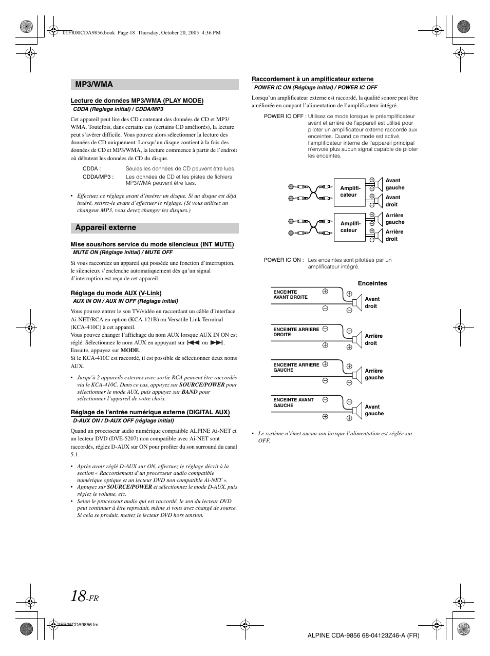 Mp3/wma, Appareil externe | Alpine CDA-9856 User Manual | Page 54 / 103