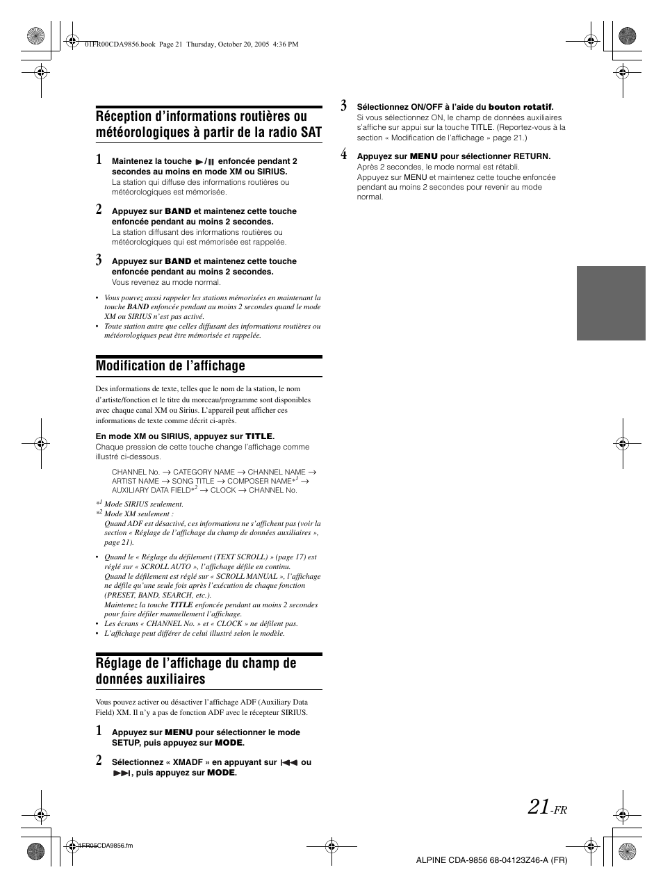 Modification de l’affichage | Alpine CDA-9856 User Manual | Page 57 / 103