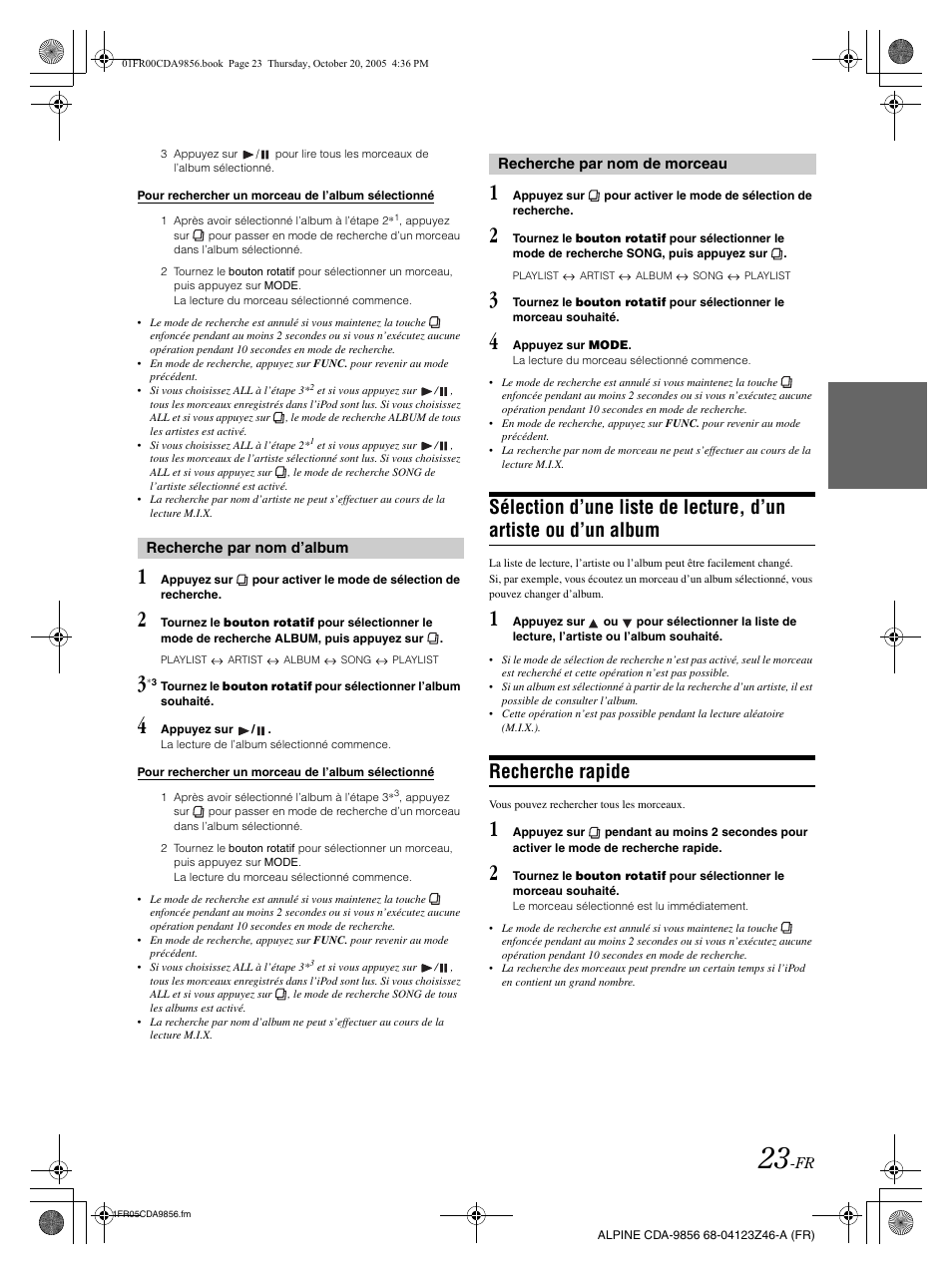 Recherche rapide | Alpine CDA-9856 User Manual | Page 59 / 103