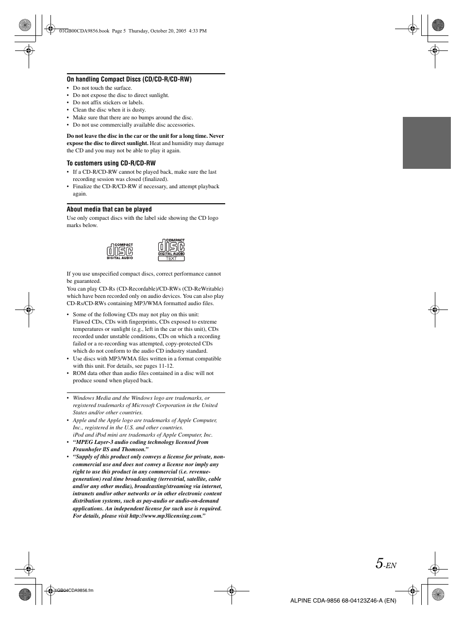 Alpine CDA-9856 User Manual | Page 7 / 103