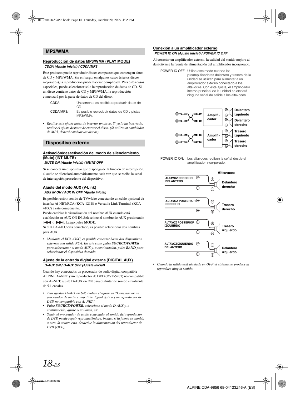 Mp3/wma, Dispositivo externo | Alpine CDA-9856 User Manual | Page 88 / 103