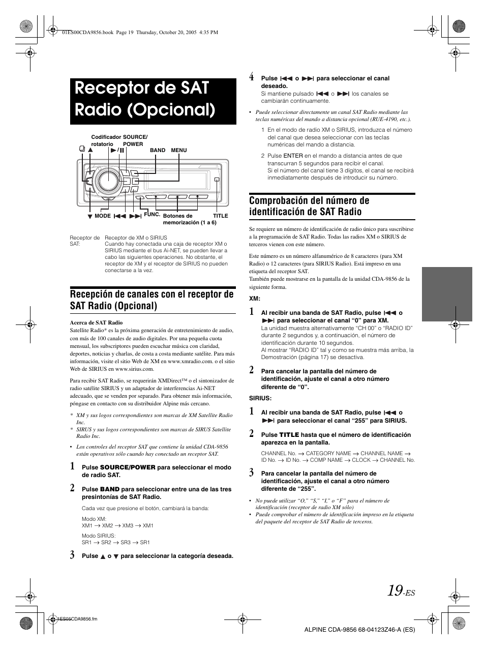 Receptor de sat radio (opcional) | Alpine CDA-9856 User Manual | Page 89 / 103