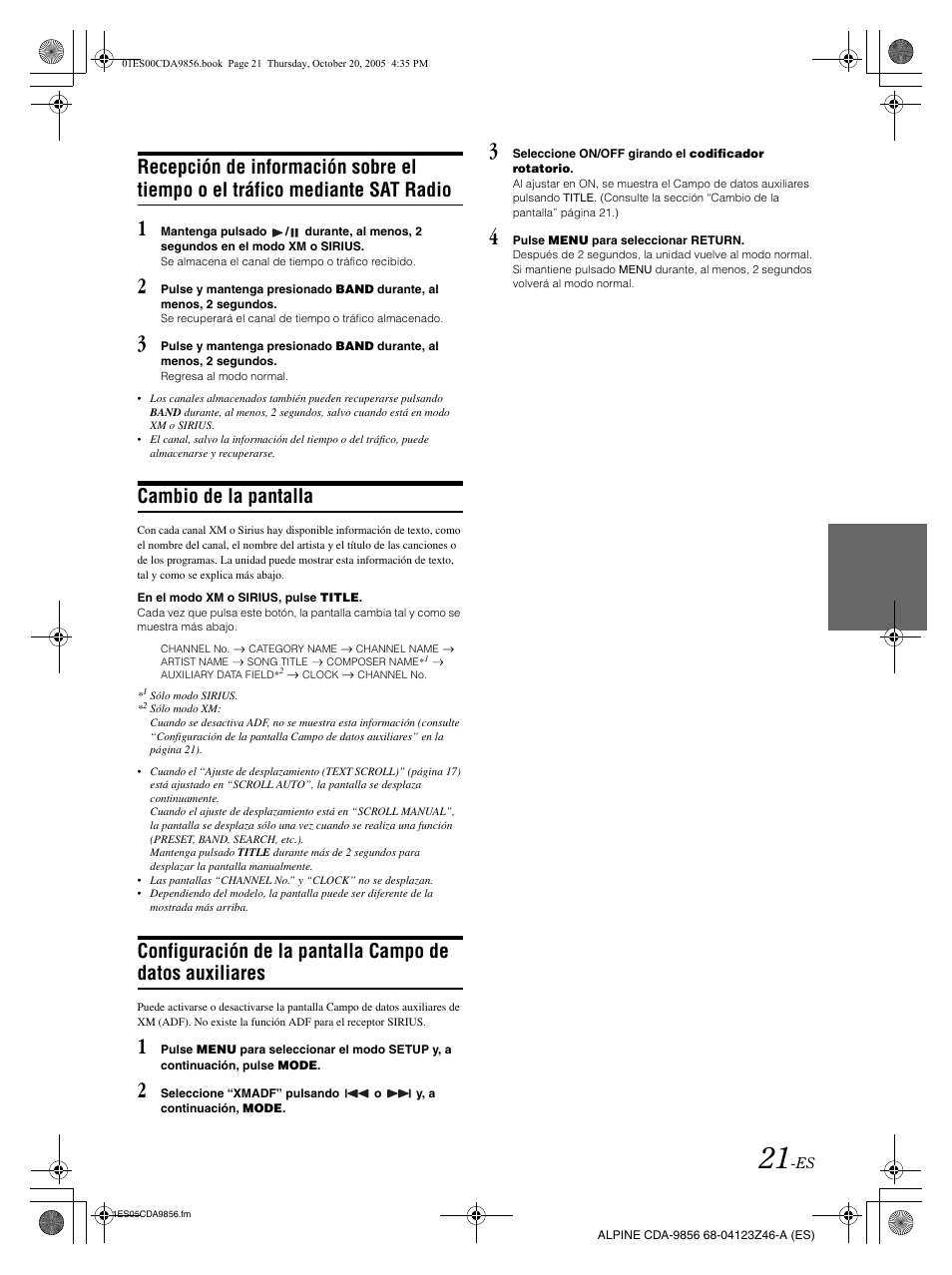 Cambio de la pantalla | Alpine CDA-9856 User Manual | Page 91 / 103