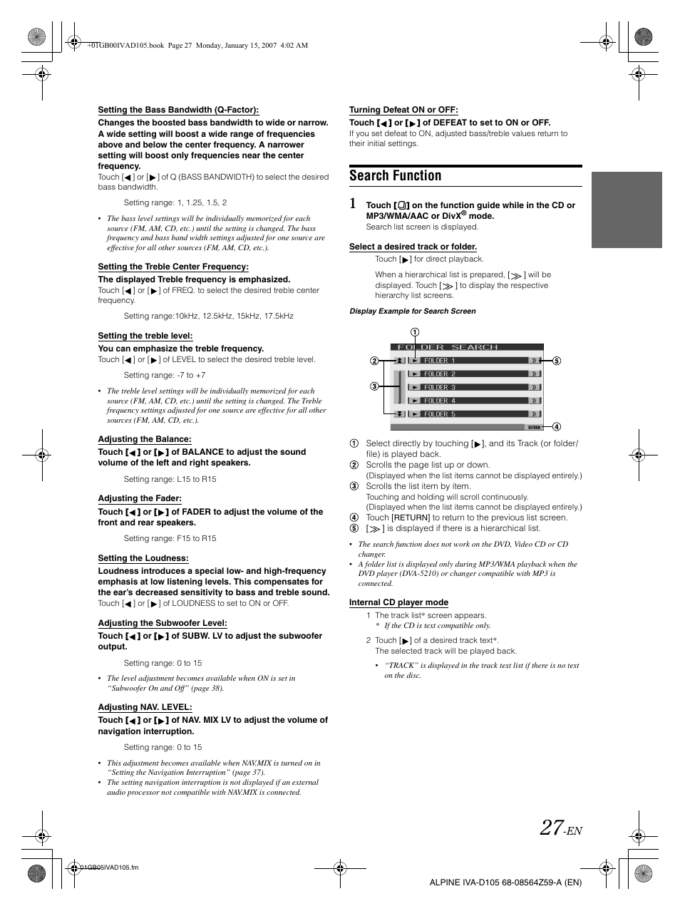 Search function | Alpine IVA-D105 User Manual | Page 29 / 83