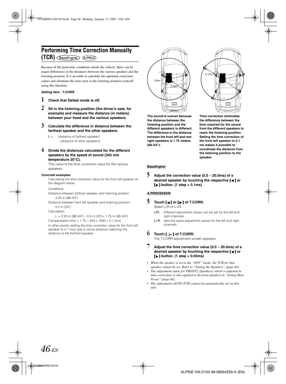 Performing time correction manually (tcr) | Alpine IVA-D105 User Manual | Page 48 / 83