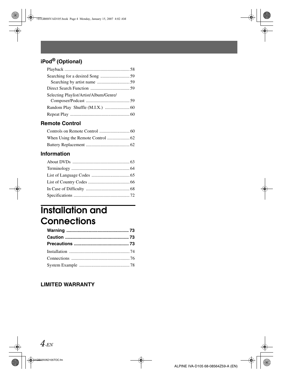 Installation and connections | Alpine IVA-D105 User Manual | Page 6 / 83