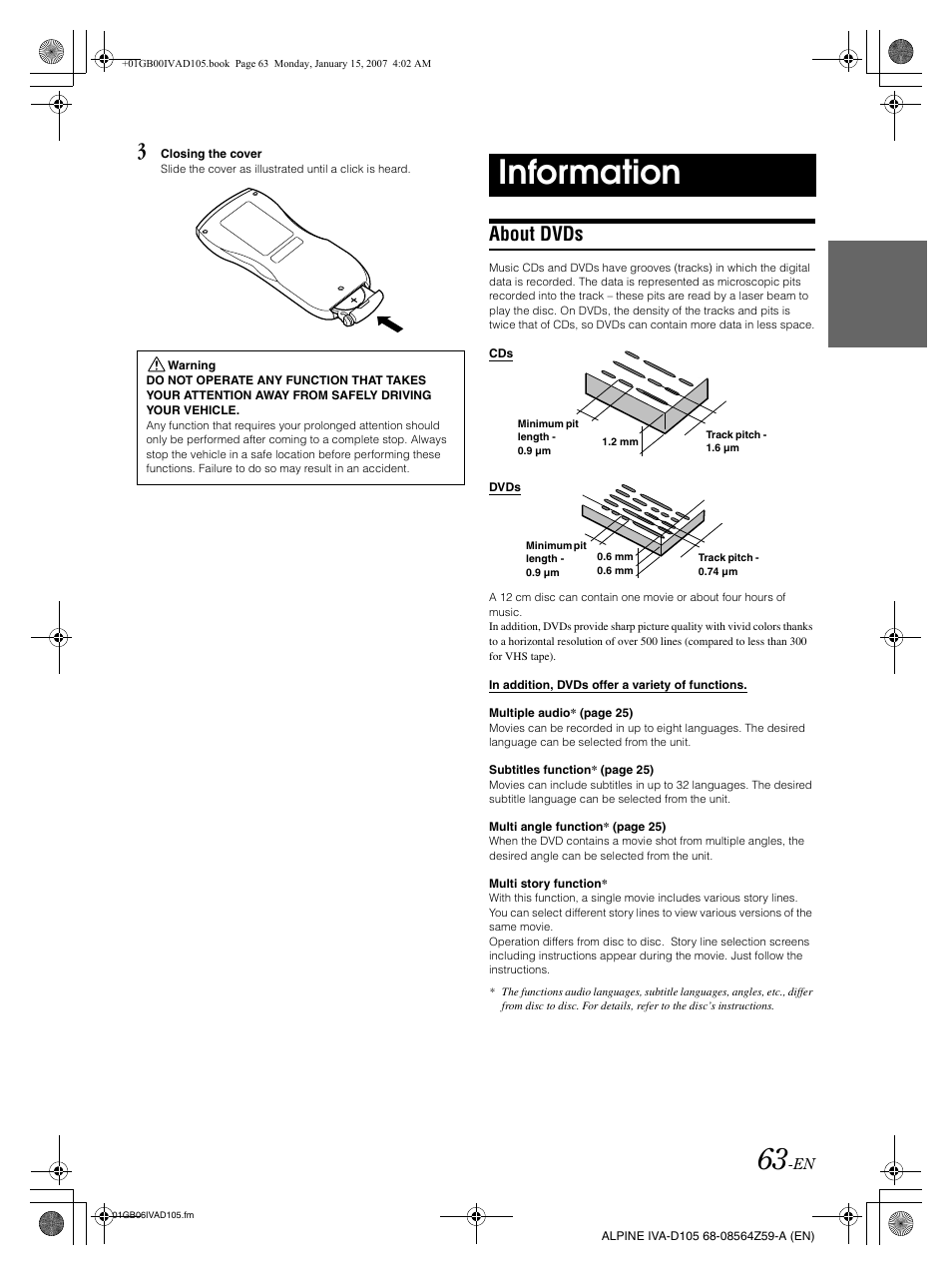 Information, About dvds | Alpine IVA-D105 User Manual | Page 65 / 83