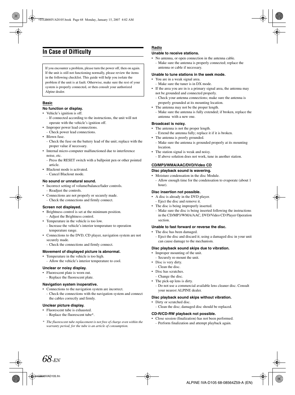 Alpine IVA-D105 User Manual | Page 70 / 83