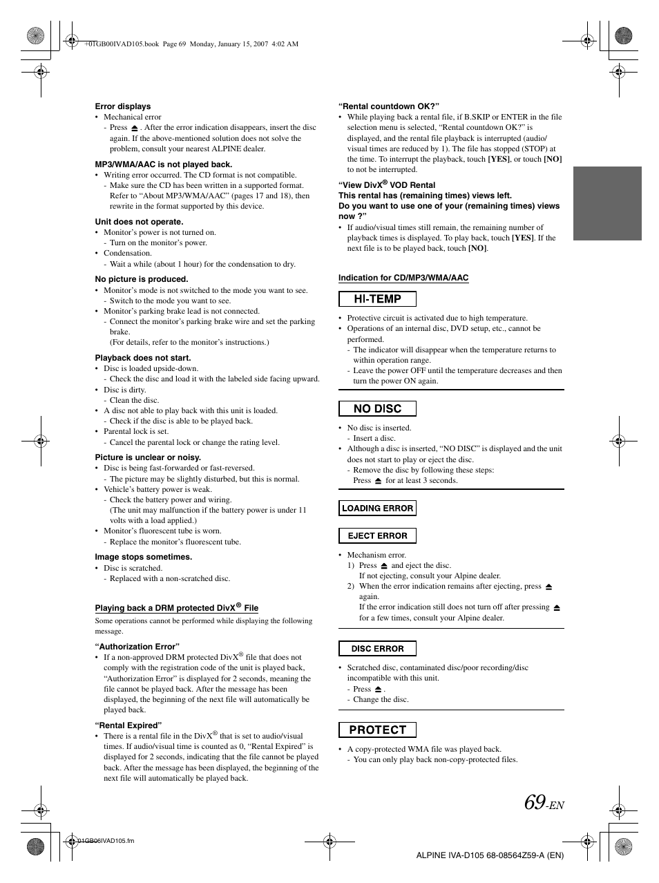 Alpine IVA-D105 User Manual | Page 71 / 83