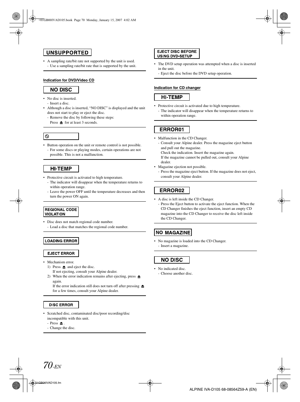 Alpine IVA-D105 User Manual | Page 72 / 83