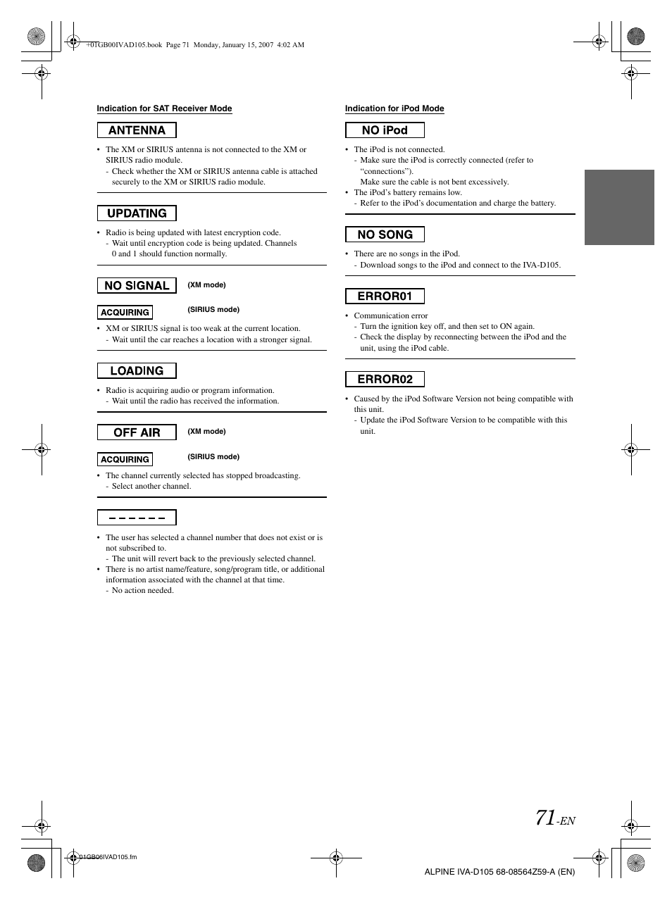 Alpine IVA-D105 User Manual | Page 73 / 83