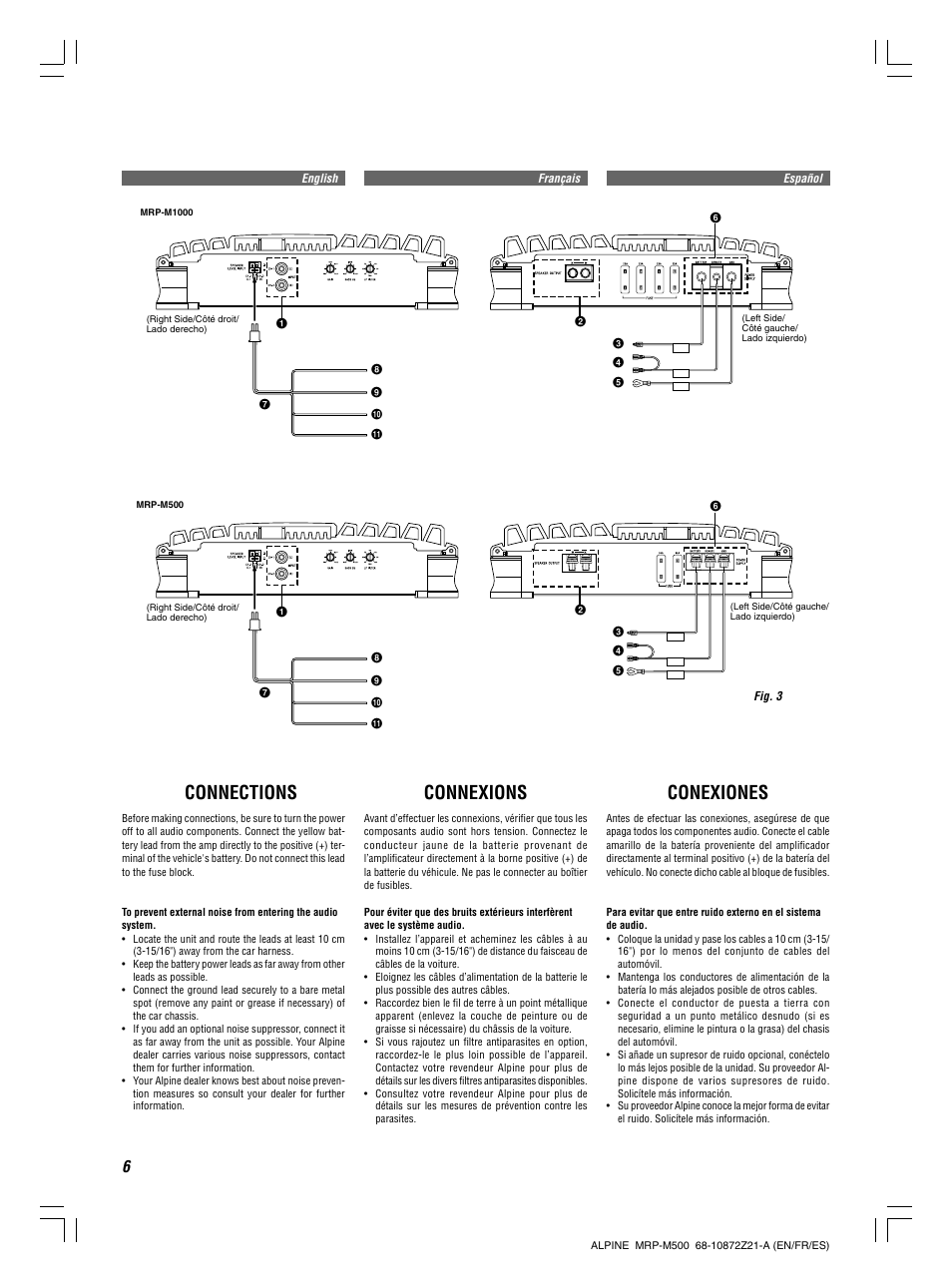 Connections, Connexions, Conexiones | Alpine MRP-M1000 User Manual | Page 6 / 16
