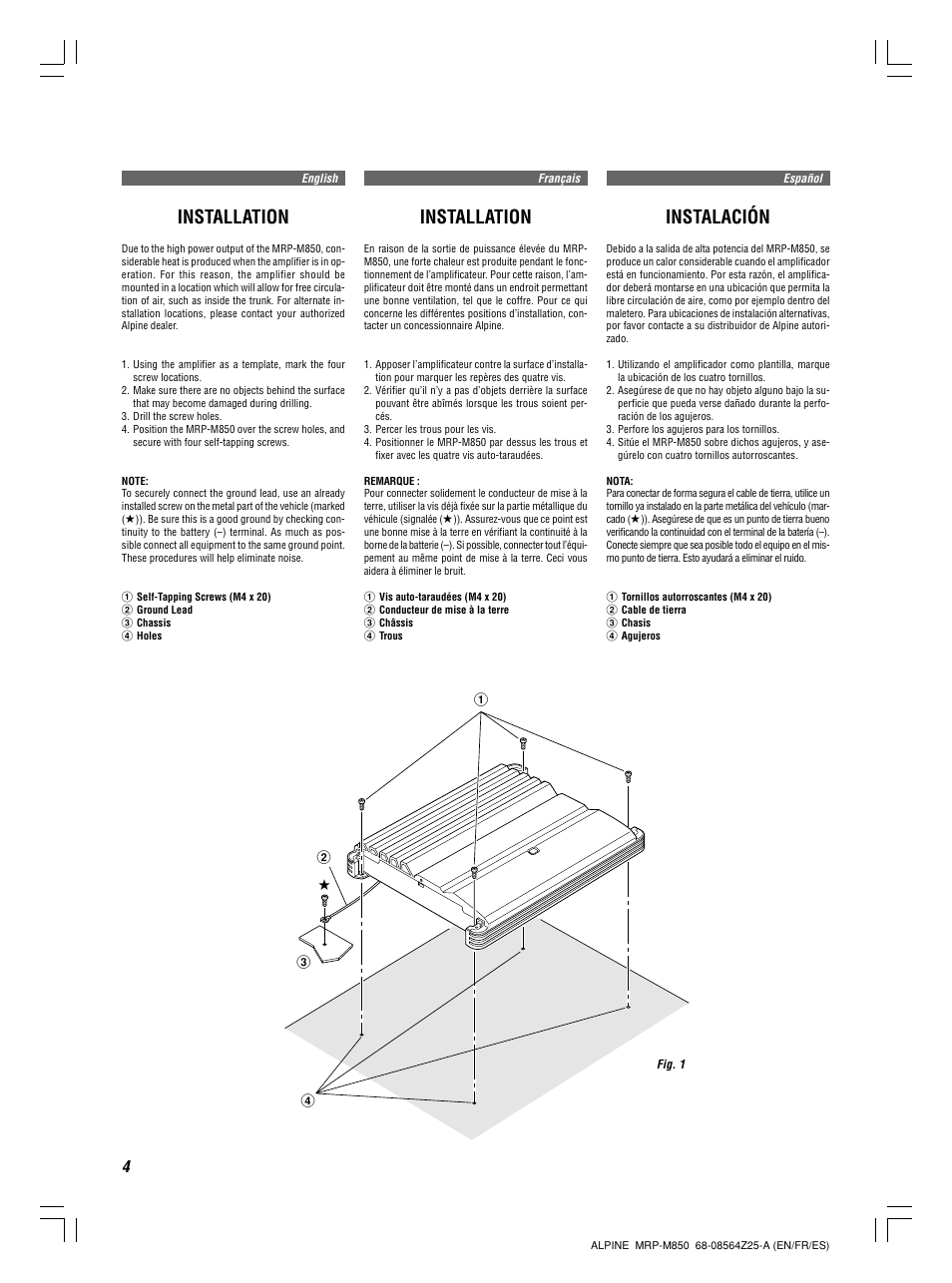 Installation, Instalación | Alpine MRP-M850 User Manual | Page 4 / 16