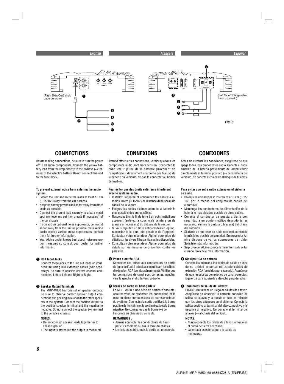 Connections, Connexions, Conexiones | Alpine MRP-M850 User Manual | Page 6 / 16