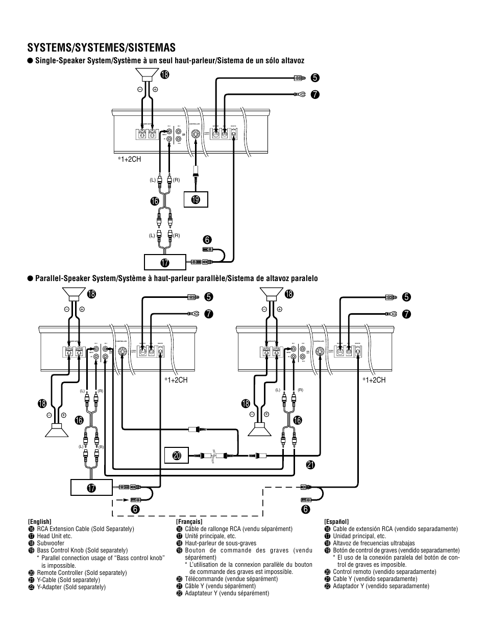 System diagrams, Systems/systemes/sistemas, Español français english | 1+2ch | Alpine MRD-M1000 User Manual | Page 22 / 32