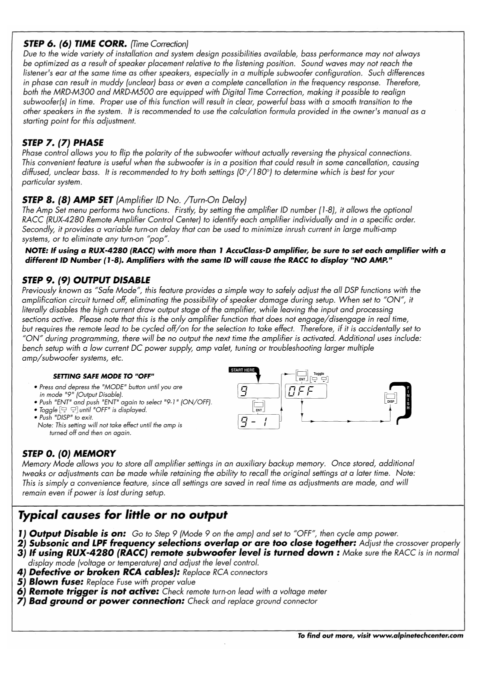Time correction, Phase, Amp set | Output disable, Memory | Alpine MRD-M1000 User Manual | Page 28 / 32