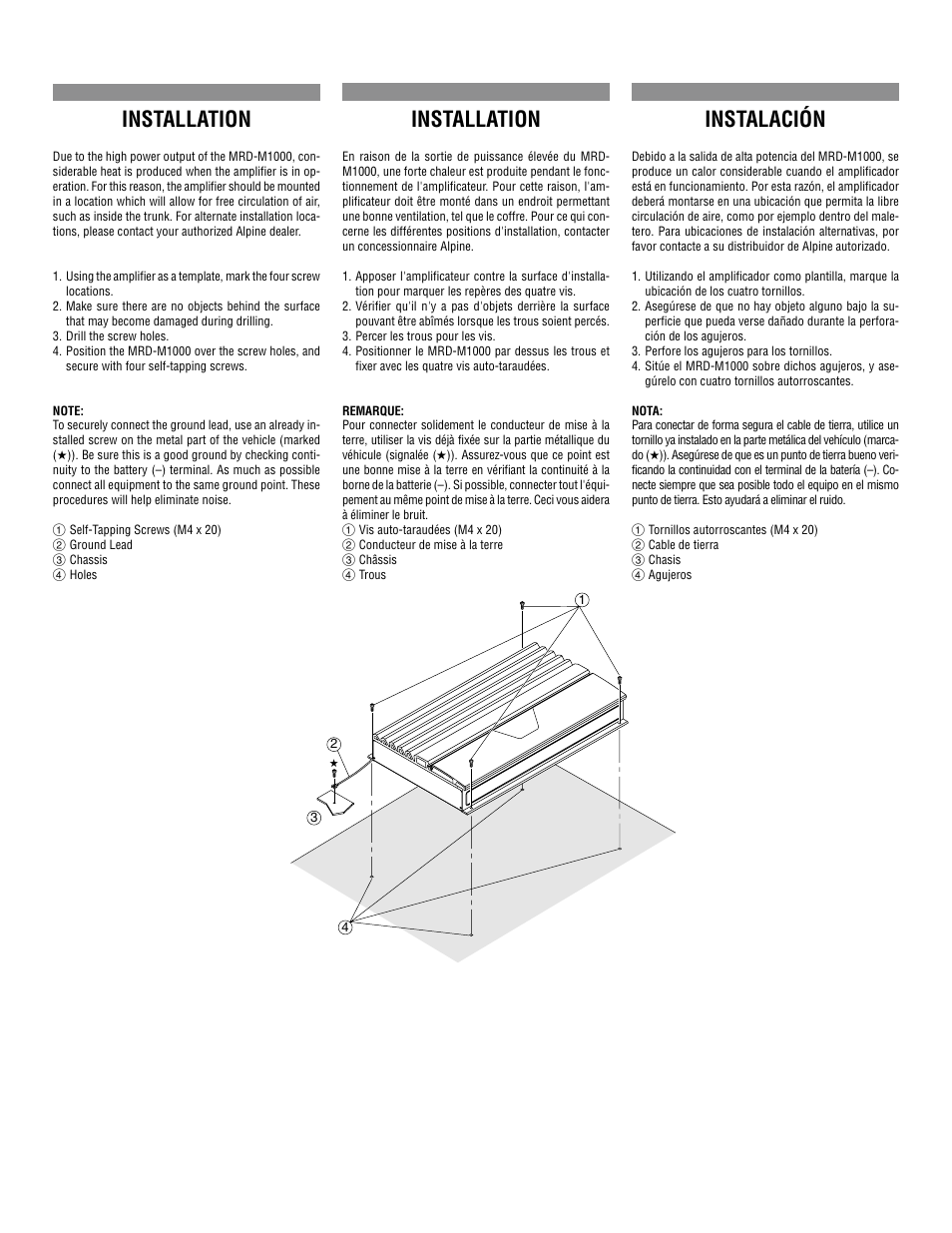 Installation, Instalación | Alpine MRD-M1000 User Manual | Page 4 / 32