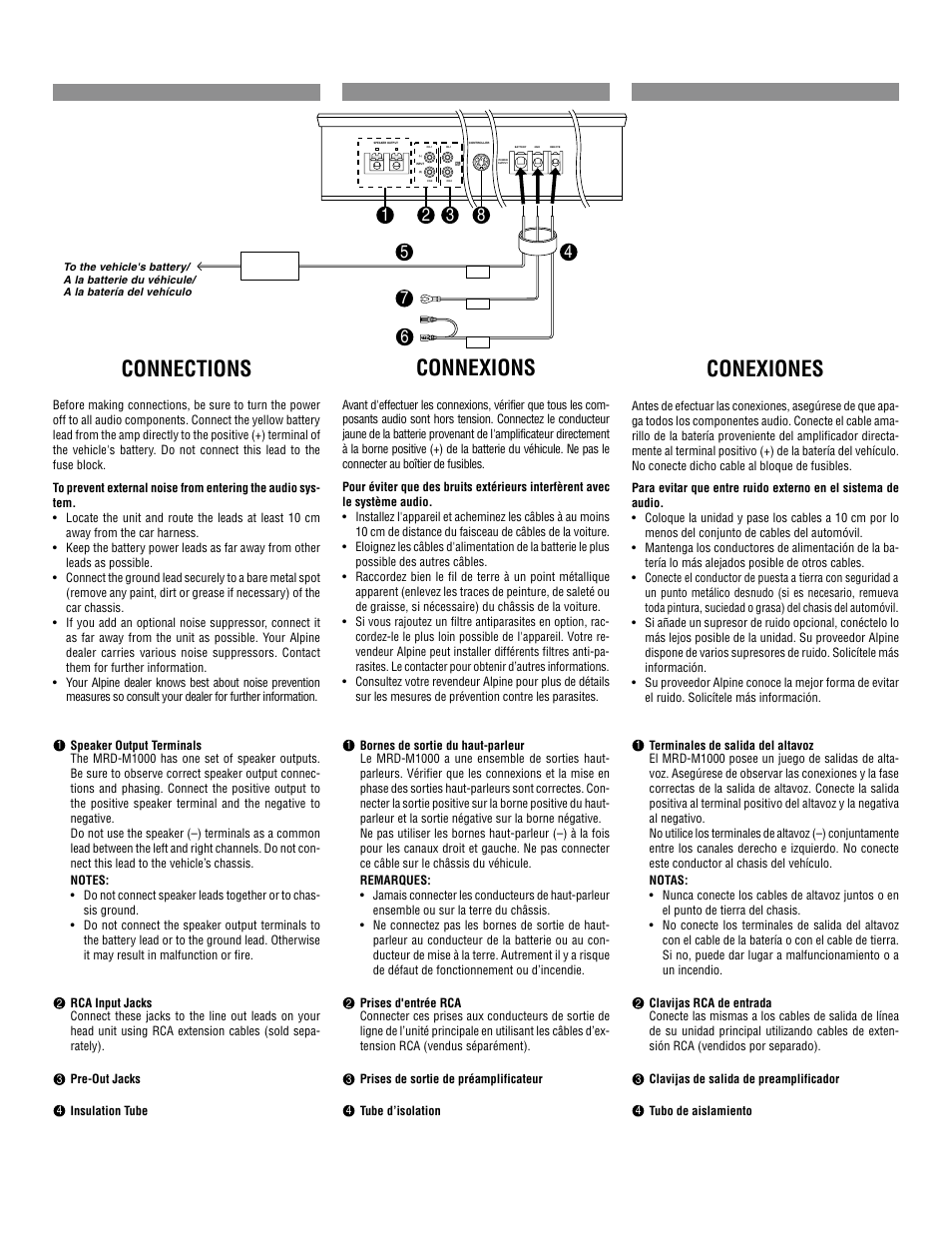 Connections, Connexions, Conexiones | Alpine MRD-M1000 User Manual | Page 6 / 32
