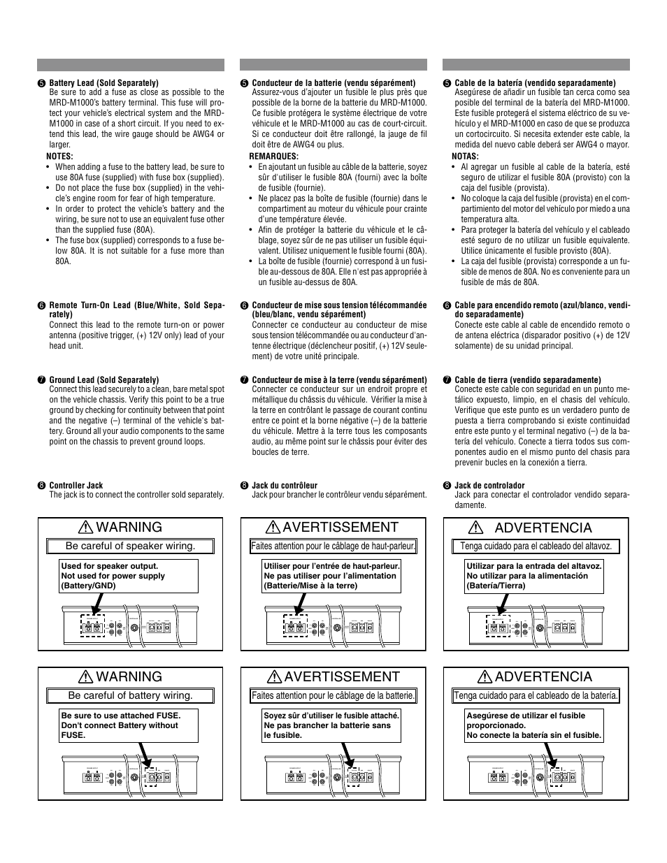 Warning, Avertissement, Advertencia | Alpine MRD-M1000 User Manual | Page 7 / 32