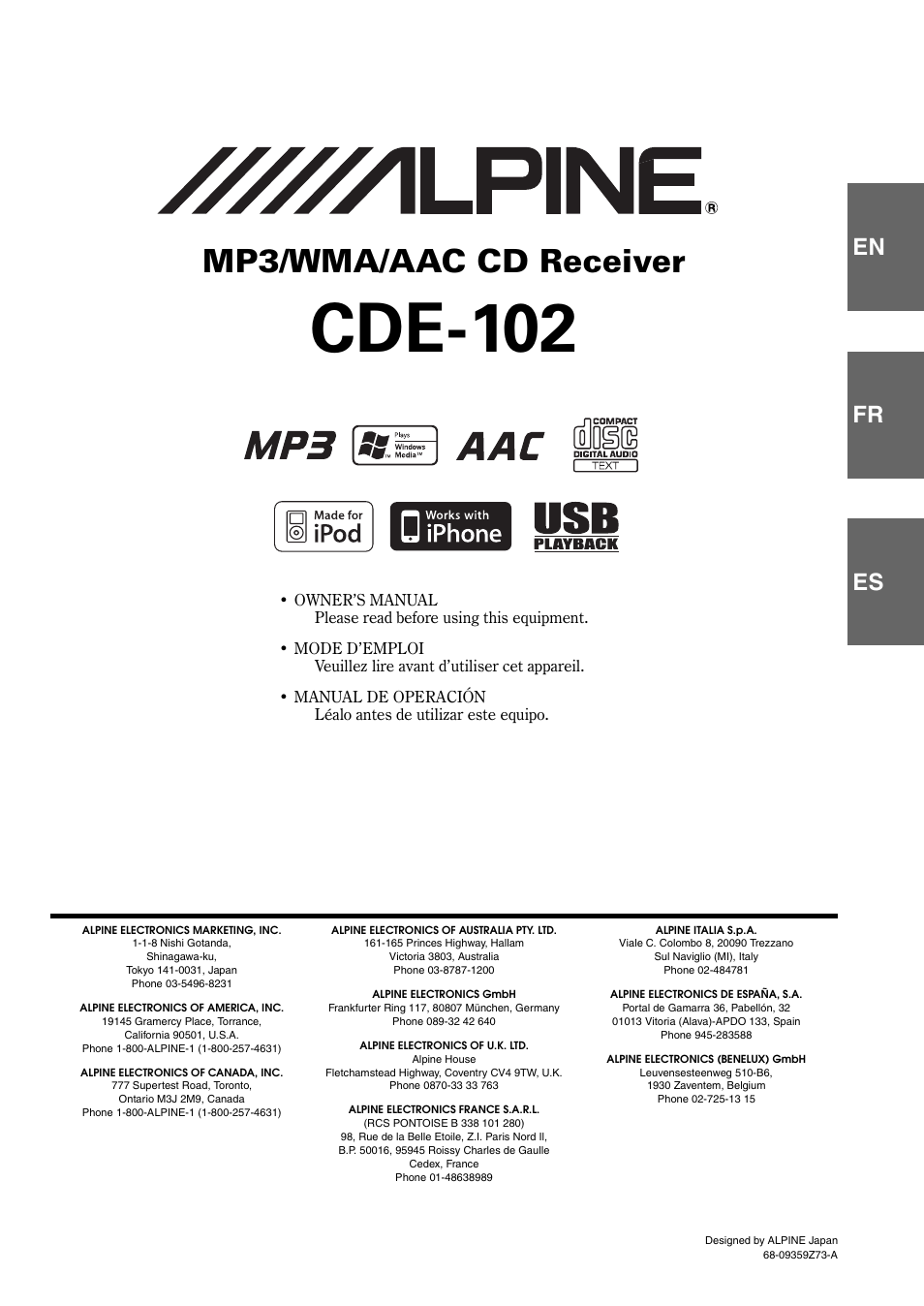 Alpine CDE-102 User Manual | 31 pages