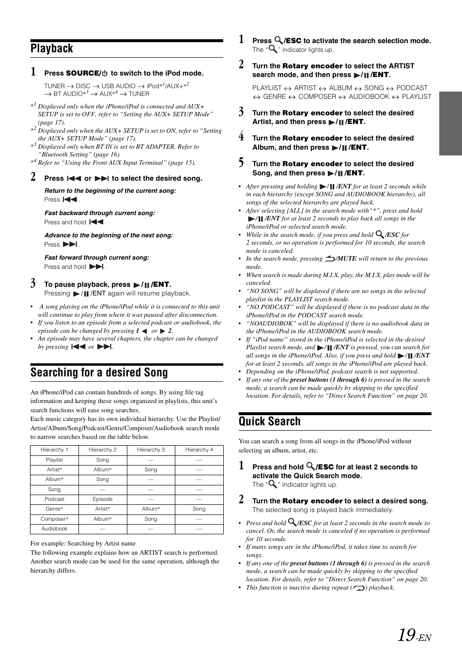 Playback, Searching for a desired song, Quick search | Alpine CDE-102 User Manual | Page 21 / 31