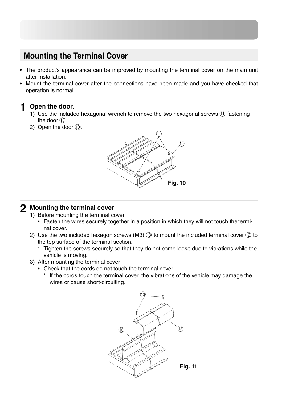 Connection, Mounting the terminal cover | Alpine MRV-F900 User Manual | Page 16 / 28