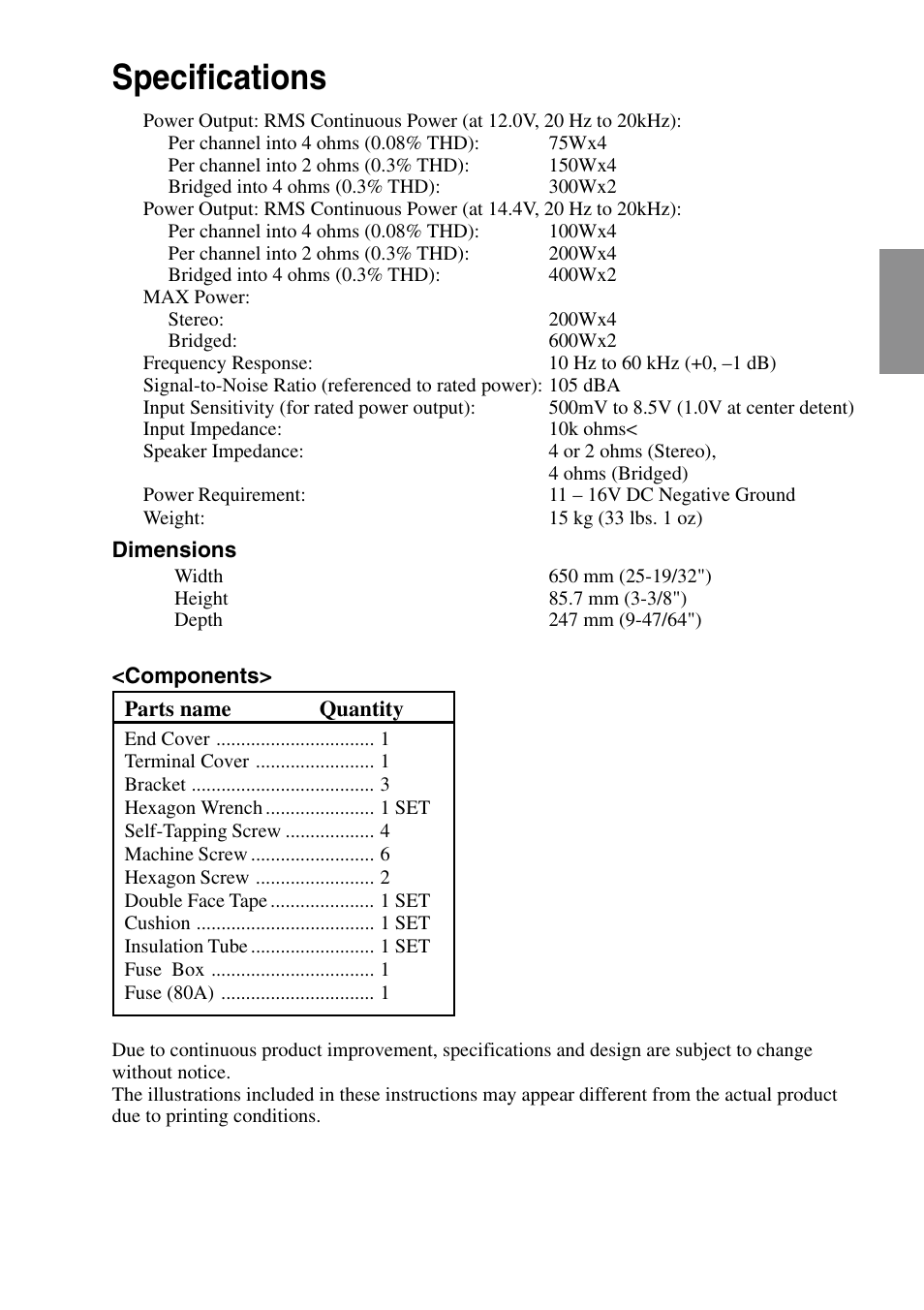 Specifications | Alpine MRV-F900 User Manual | Page 23 / 28