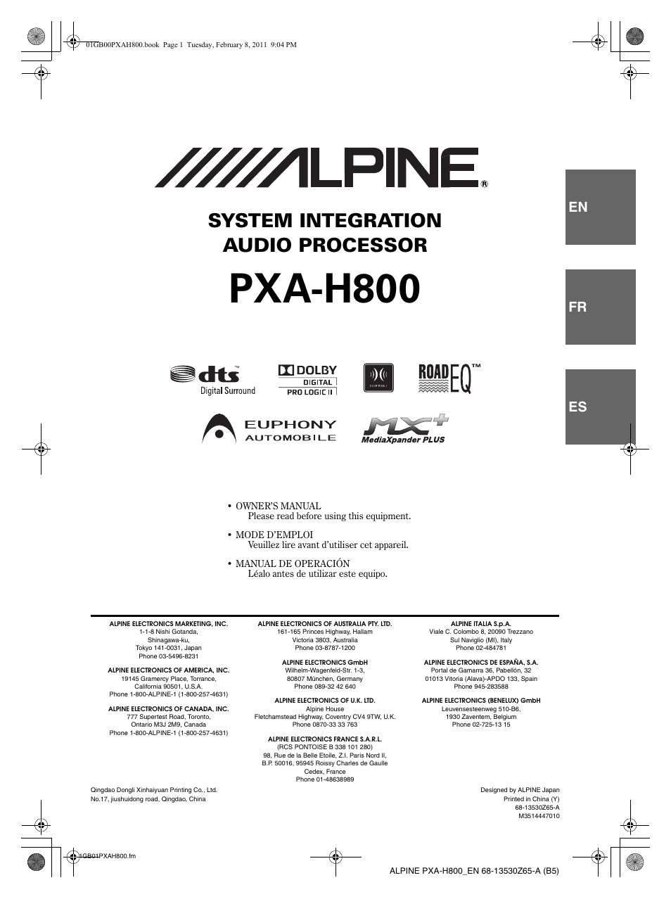 Alpine PXA-H800 User Manual | 66 pages