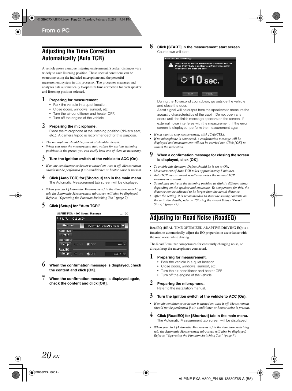 Adjusting for road noise (roadeq) | Alpine PXA-H800 User Manual | Page 22 / 66