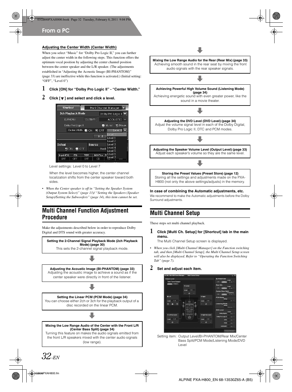 Multi channel function adjustment procedure, Multi channel setup | Alpine PXA-H800 User Manual | Page 34 / 66