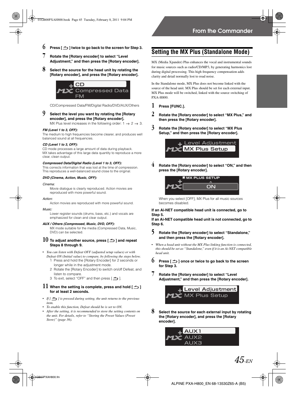 Setting the mx plus (standalone mode) | Alpine PXA-H800 User Manual | Page 47 / 66