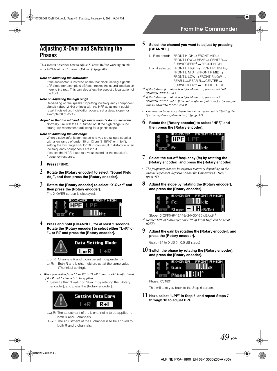 Adjusting x-over and switching the phases | Alpine PXA-H800 User Manual | Page 51 / 66