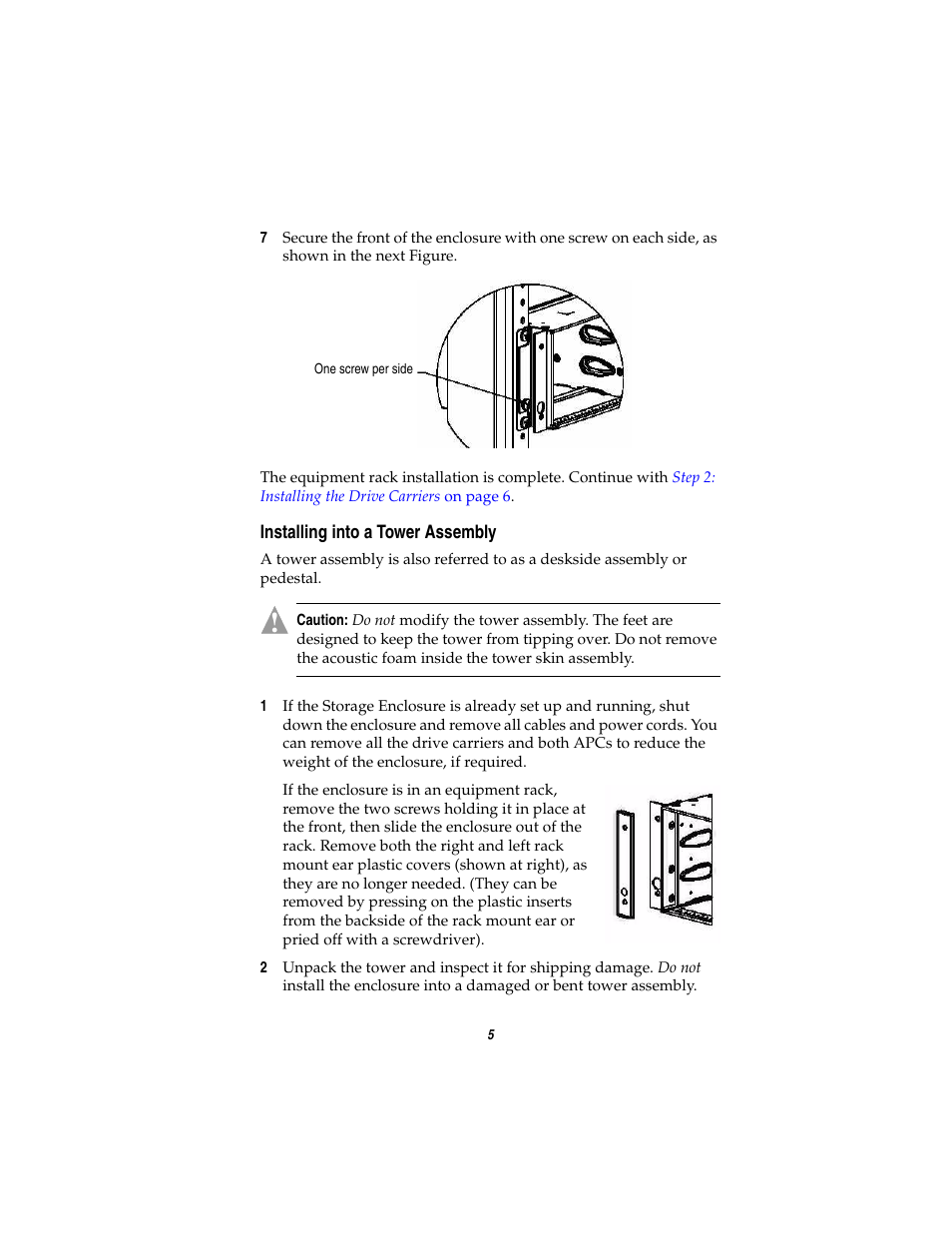 Installing into a tower assembly | Adaptec FS4100 User Manual | Page 6 / 13