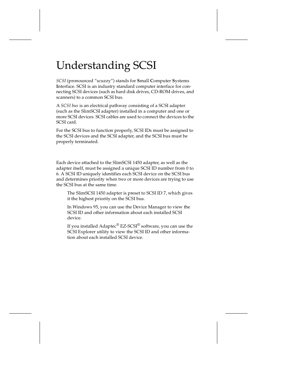 Understanding scsi, Scsi ids, Understanding scsi 8 | Scsi ids 8 | Adaptec 1450 User Manual | Page 14 / 30