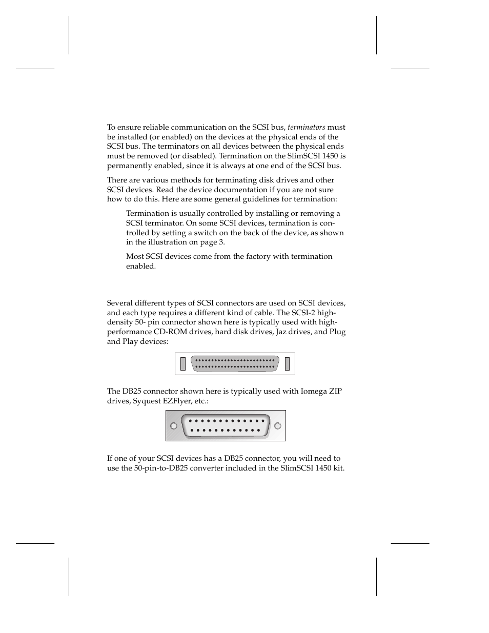 Terminating the scsi bus, Scsi connector types, Terminating the scsi bus 9 scsi connector types 9 | Adaptec 1450 User Manual | Page 15 / 30