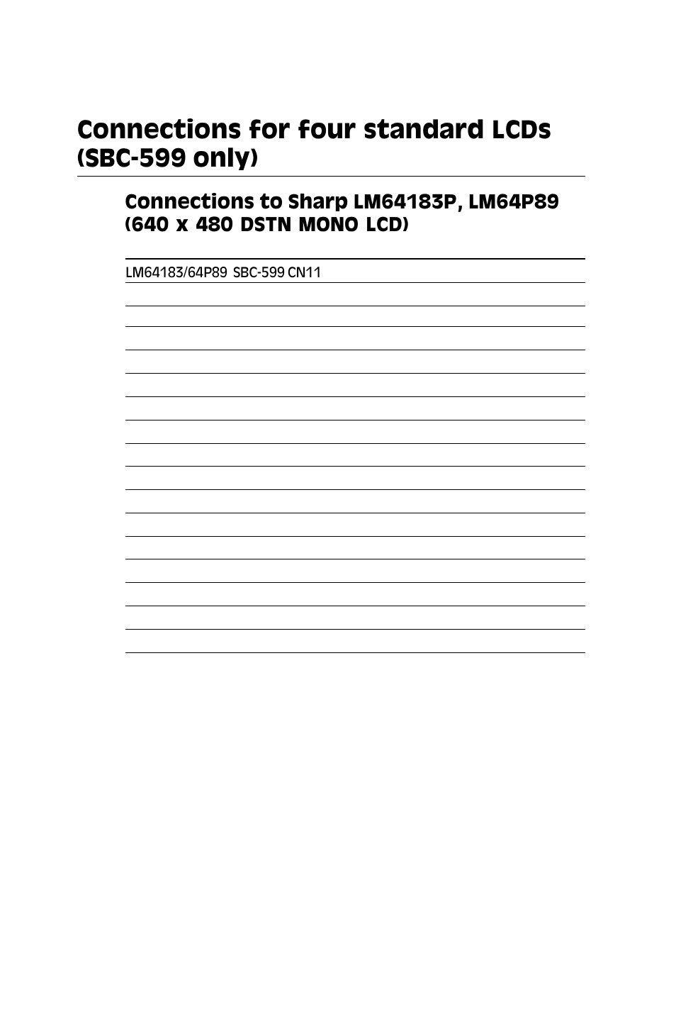 Connections for four standard lcds (sbc-599 only) | Adaptec SBC-599 User Manual | Page 43 / 120