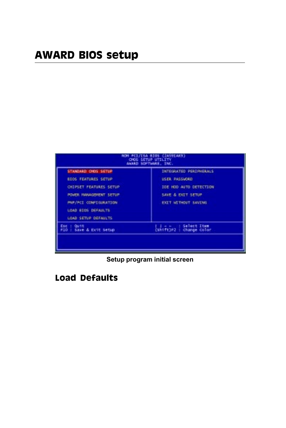 Award bios setup | Adaptec SBC-599 User Manual | Page 51 / 120