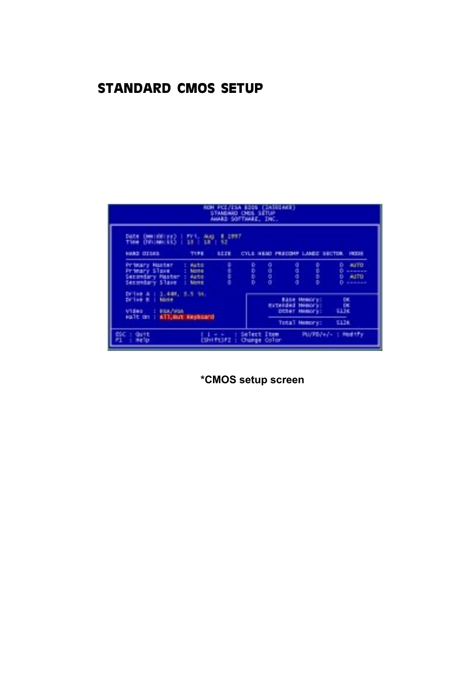 Standard cmos setup | Adaptec SBC-599 User Manual | Page 52 / 120