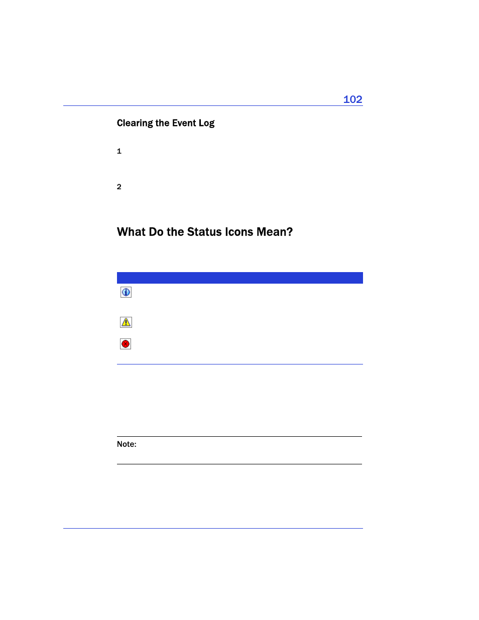 Clearing the event log, What do the status icons mean | Adaptec Storage Manager User Manual | Page 103 / 191