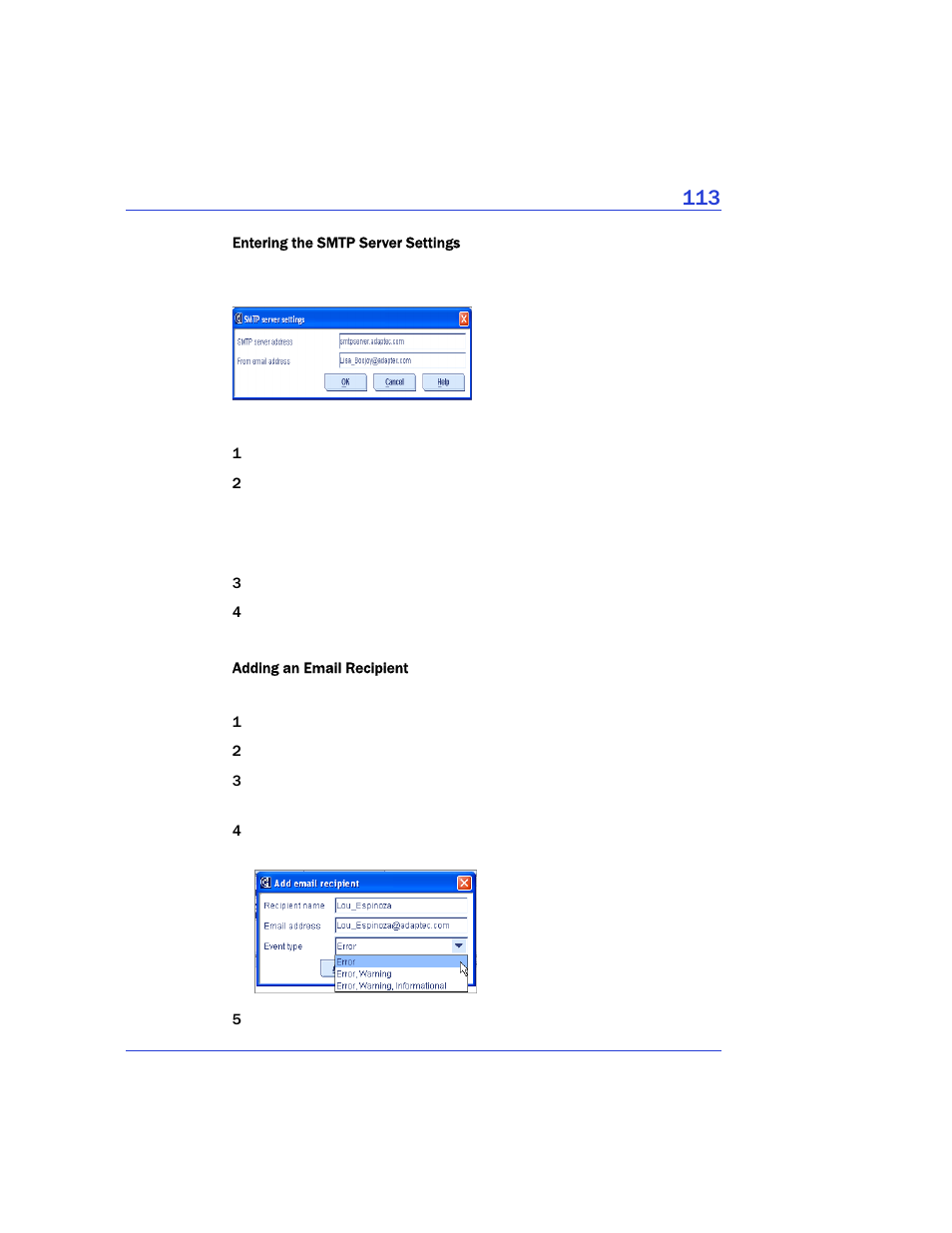 Adding an email | Adaptec Storage Manager User Manual | Page 114 / 191