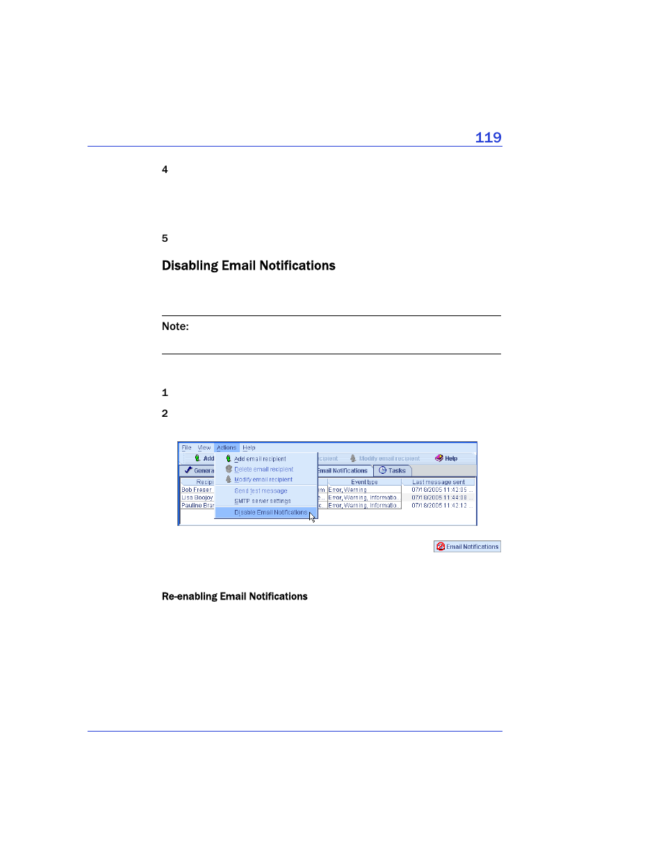 Disabling email notifications | Adaptec Storage Manager User Manual | Page 120 / 191
