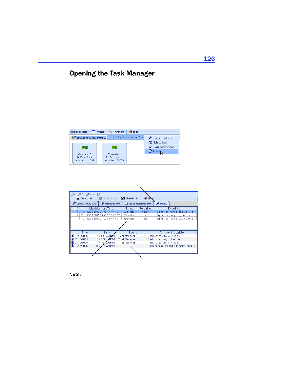 Opening the task manager | Adaptec Storage Manager User Manual | Page 127 / 191