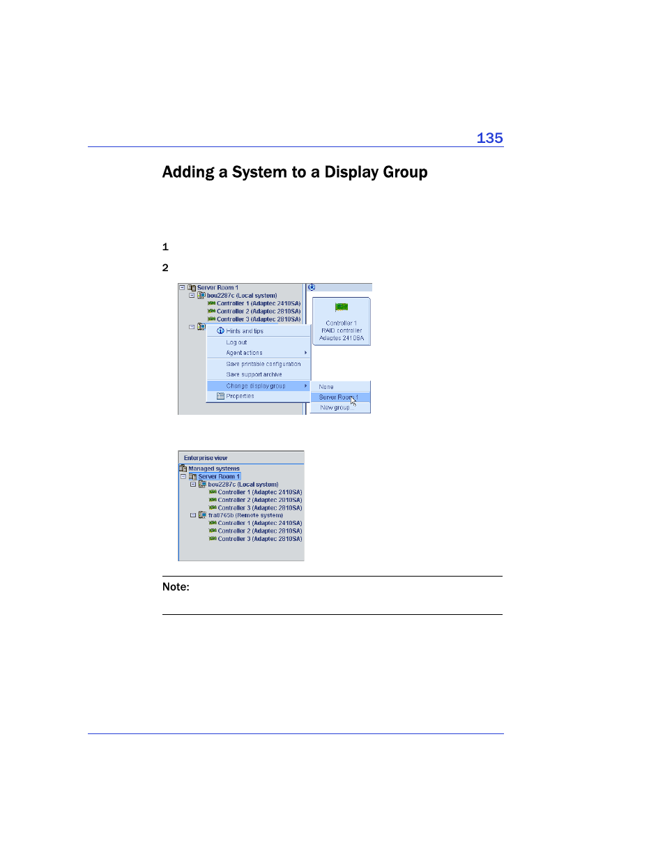 Adding a system to a display group | Adaptec Storage Manager User Manual | Page 136 / 191