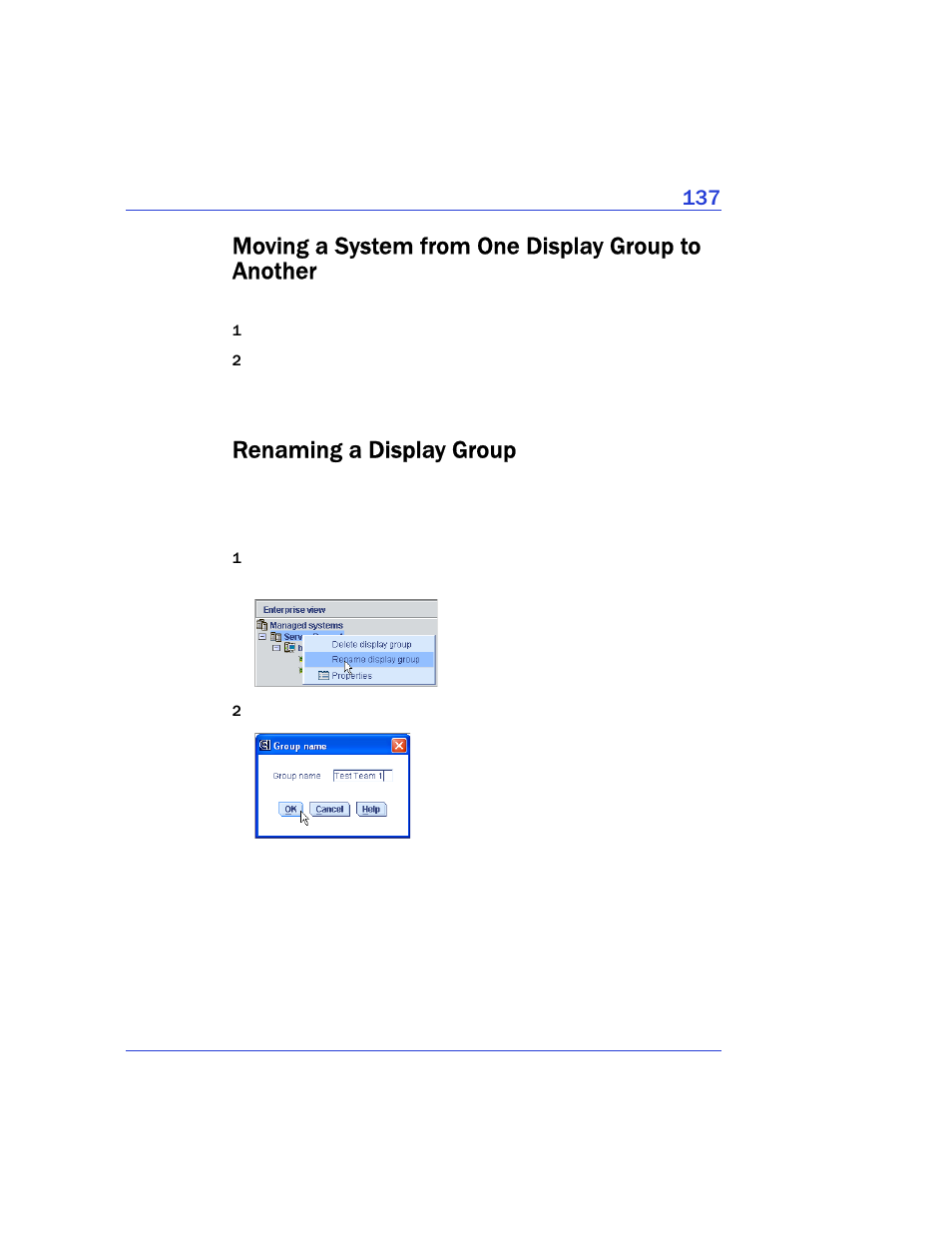 Moving a system from one display group to another, Renaming a display group | Adaptec Storage Manager User Manual | Page 138 / 191