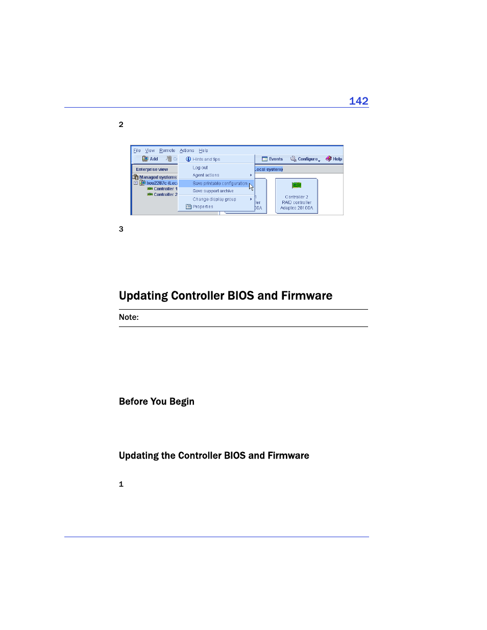 Updating controller bios and firmware, Before you begin, Updating the controller bios and firmware | Adaptec Storage Manager User Manual | Page 143 / 191