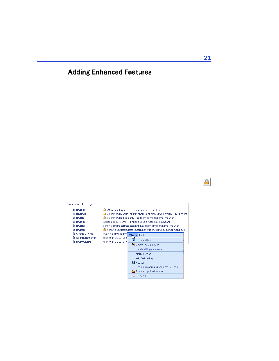 Adding enhanced features | Adaptec Storage Manager User Manual | Page 22 / 191