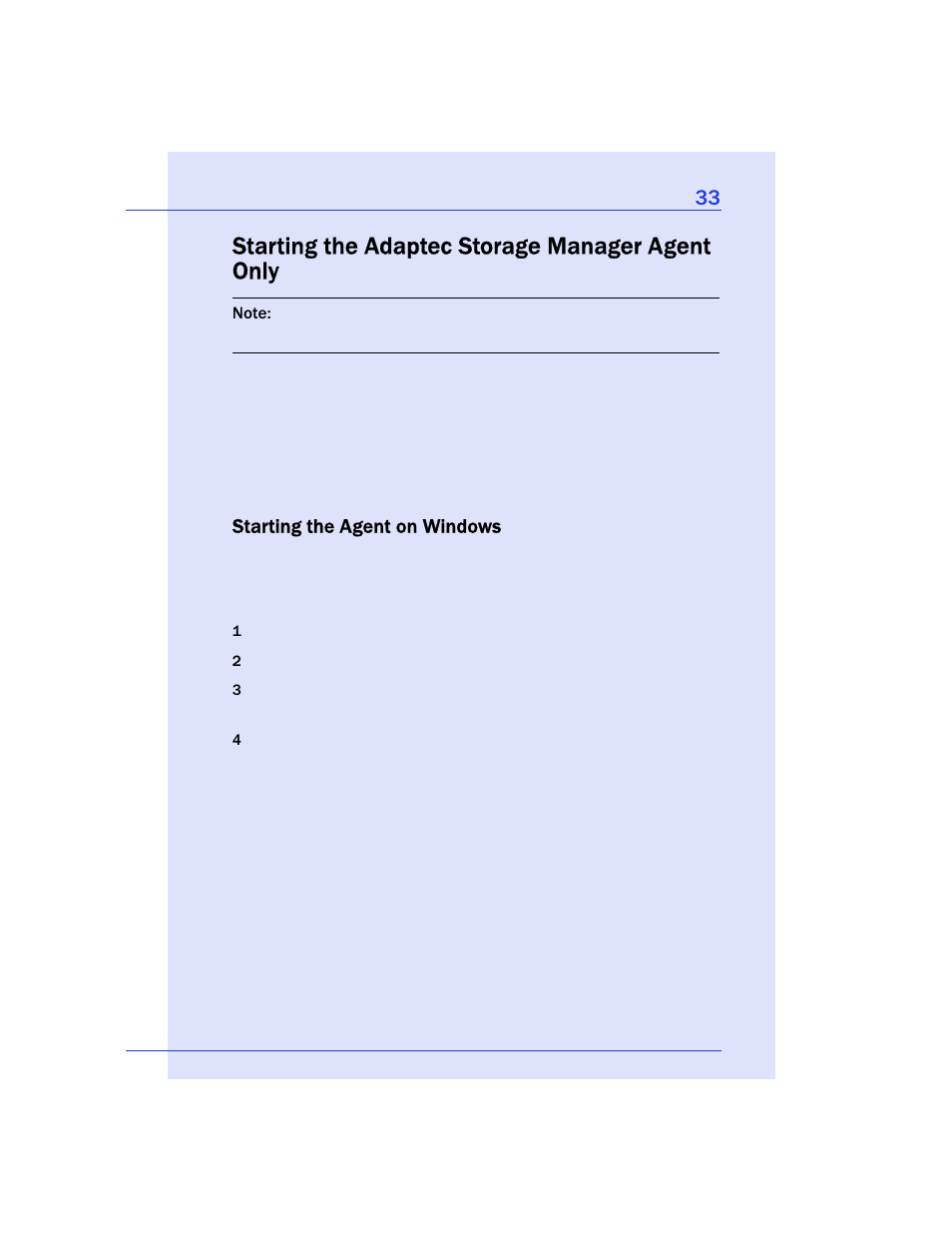 Starting the adaptec storage manager agent only, Starting the agent on windows | Adaptec Storage Manager User Manual | Page 34 / 191