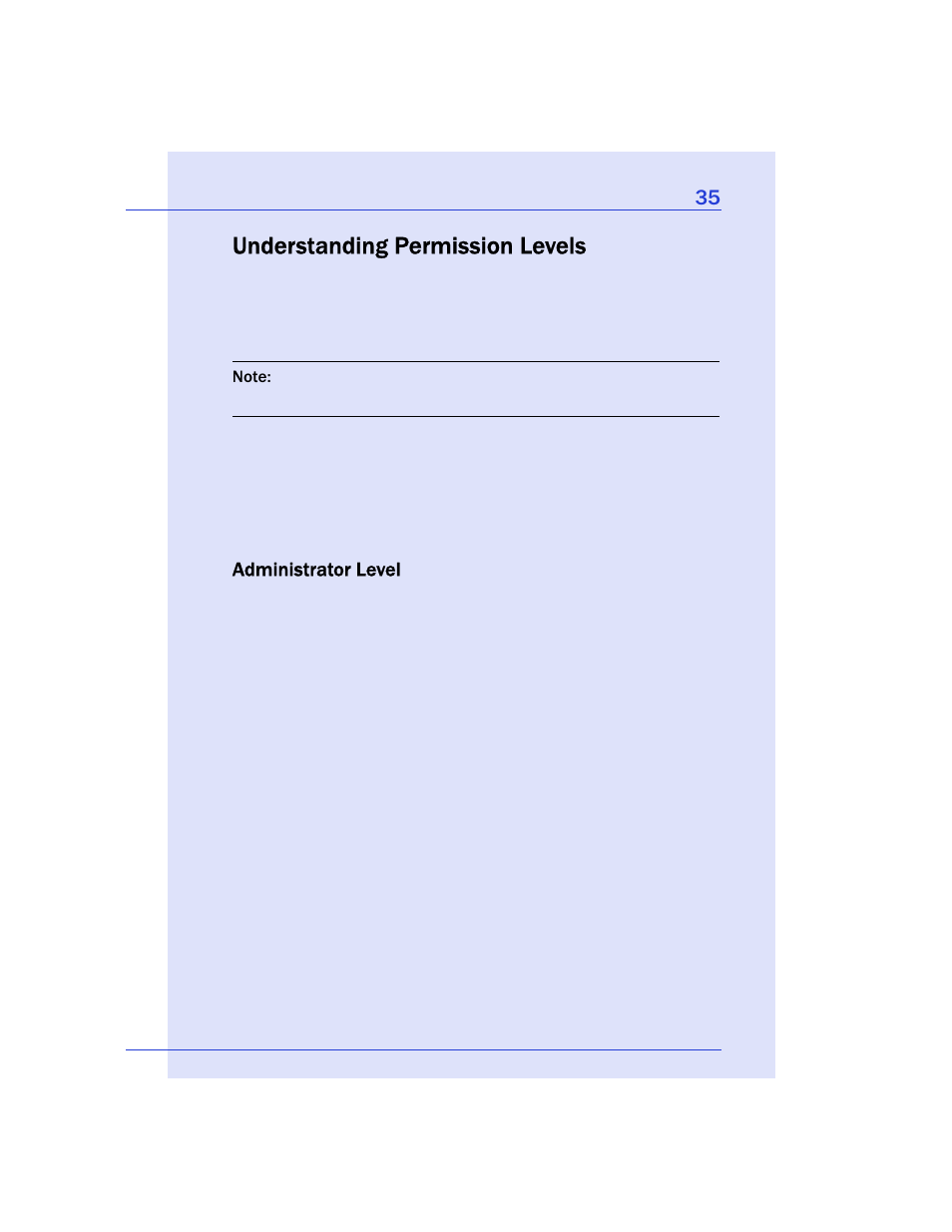 Understanding permission levels, Administrator level | Adaptec Storage Manager User Manual | Page 36 / 191